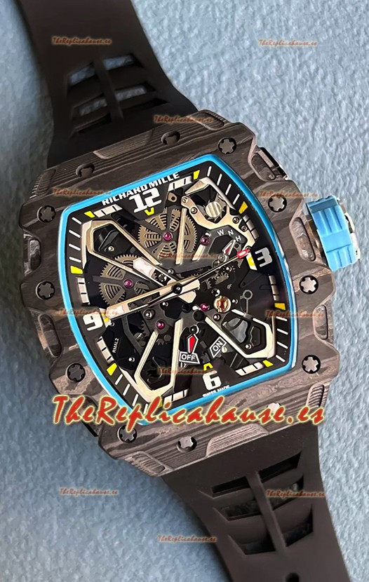 Richard Mille RM35-03 Edición Rafael Nadal Caja Fibra de Carbono Negra Reloj Réplica Espejo 1:1 Correa Negra