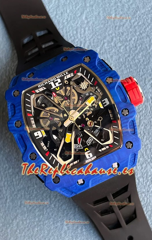 Richard Mille RM35-03 Edición Rafael Nadal Caja Fibra de Carbono Azul Reloj Réplica Espejo 1:1 Correa Negra