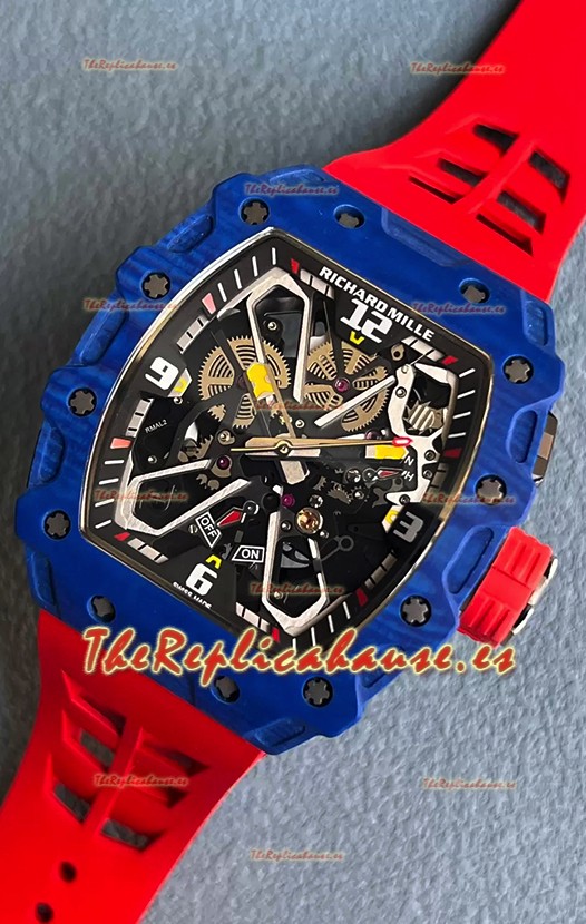 Richard Mille RM35-03 Edición Rafael Nadal Caja Fibra de Carbono Azul Reloj Réplica Espejo 1:1 Correa Roja