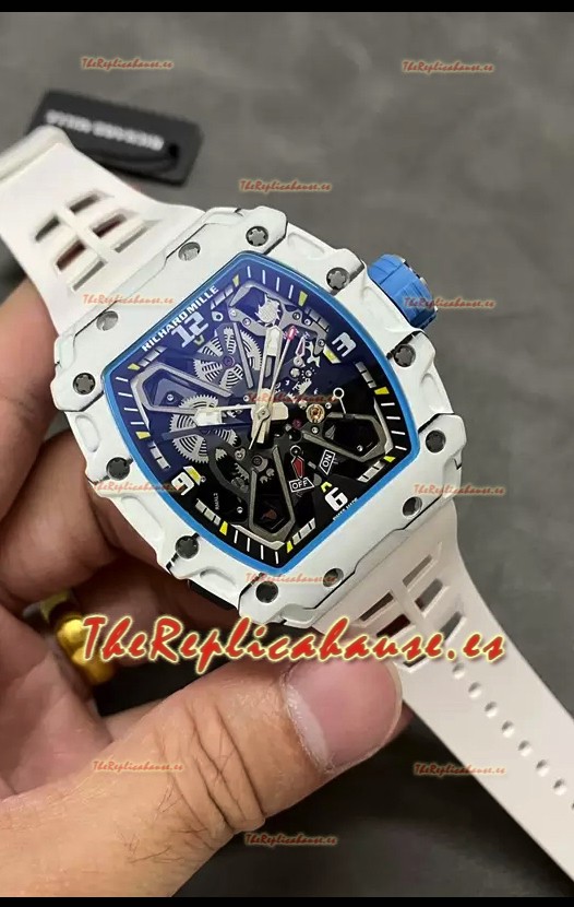 Richard Mille RM35-03 Edición Rafael Nadal Caja Fibra de Carbono Blanca Reloj Réplica Espejo 1:1 Correa Blanca