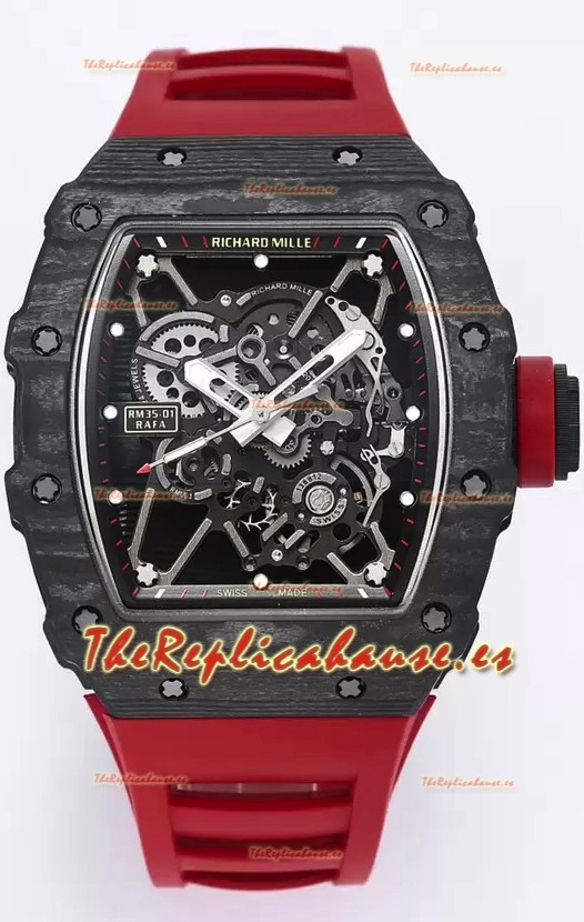 Richard Mille RM35-01 Rafael Nadal Caja de Fibra de Carbono con Genuino Tourbillon Reloj Super clone