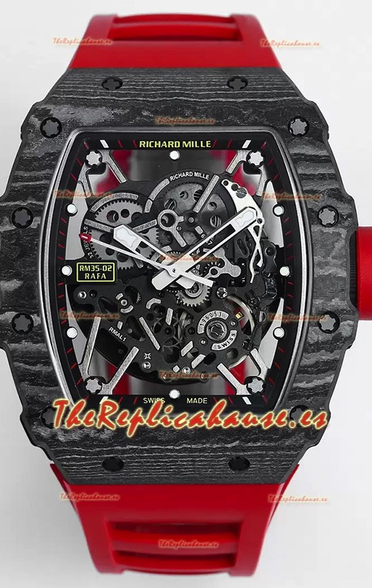 Richard Mille RM35-02 Rafael Nadal Caja de Fibra de Carbono con Genuino Tourbillon Reloj Super clone