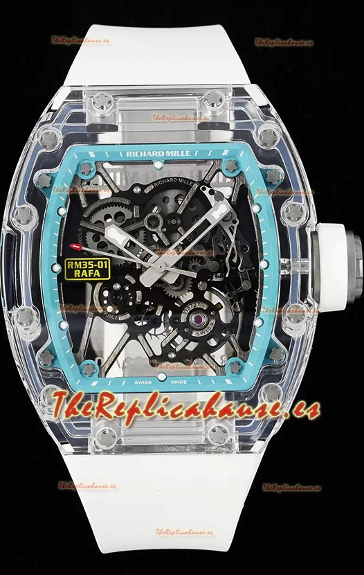 Richard Mille RM35-01 Rafael Nadal Caja en Zafiro Transparente con Tourbillon Genuino Reloj Super Clone