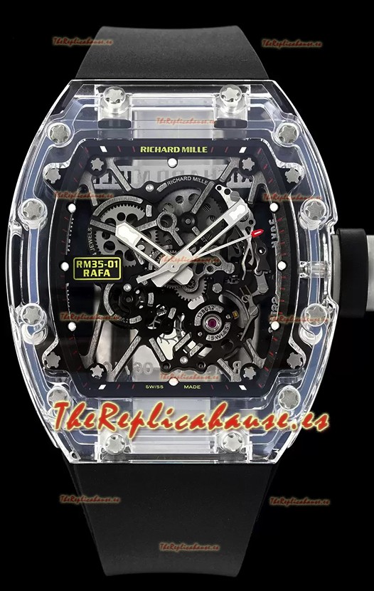 Richard Mille RM35-01 Rafael Nadal Caja en Zafiro Transparente con Tourbillon Genuino Reloj Super Clone