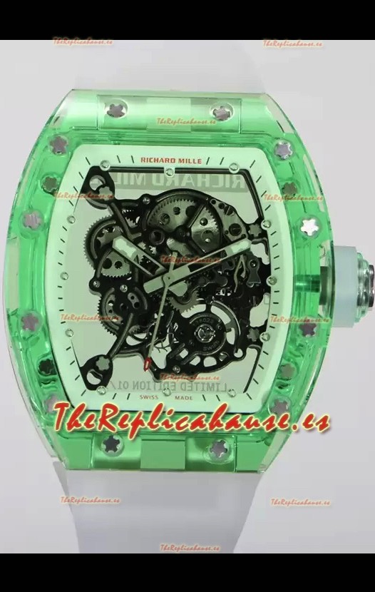 Richard Mille RM055 Caja con Zafiro Transparente con Genuino Tourbillon Reloj Super Clon