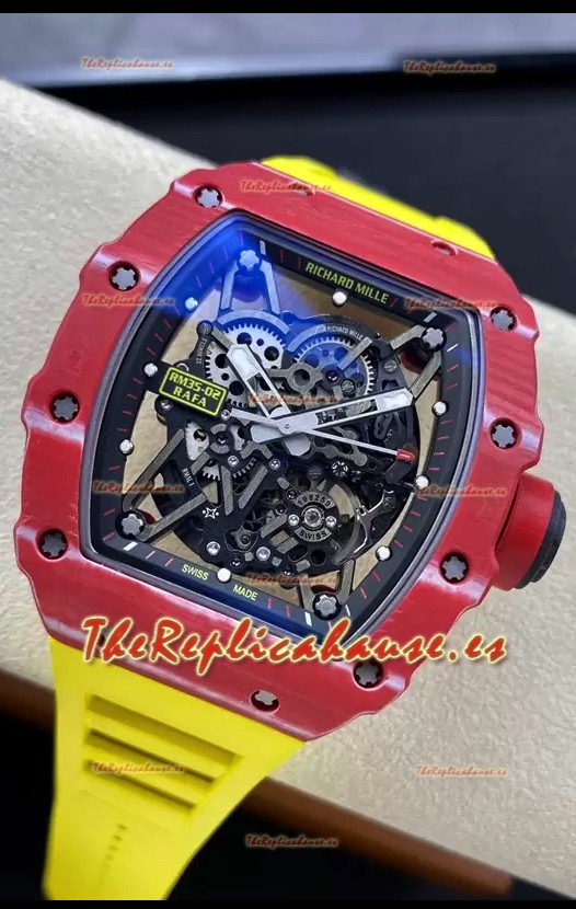 Richard Mille RM35-02 Rafael Nadal Caja de Fibra de Carobono Roja Red con Genuino Tourbillon Reloj Super Clon