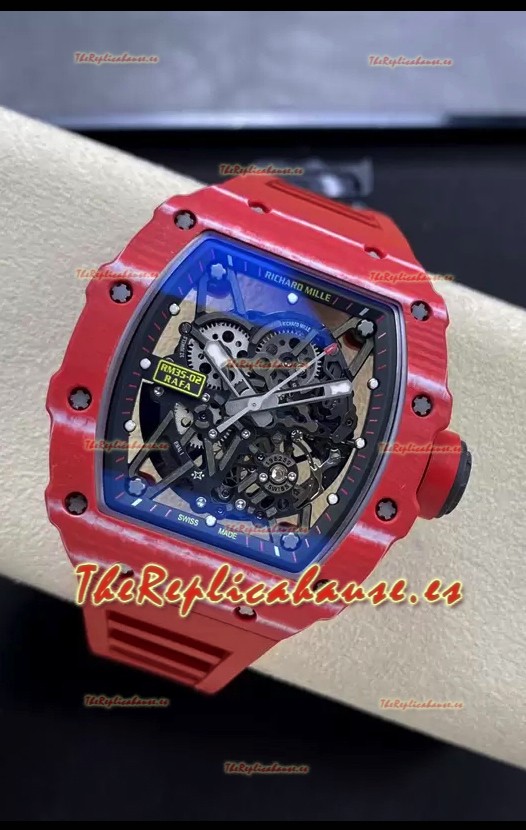 Richard Mille RM35-02 Rafael Nadal Caja de Fibra de Carobono Roja Red con Genuino Tourbillon Reloj Super Clon
