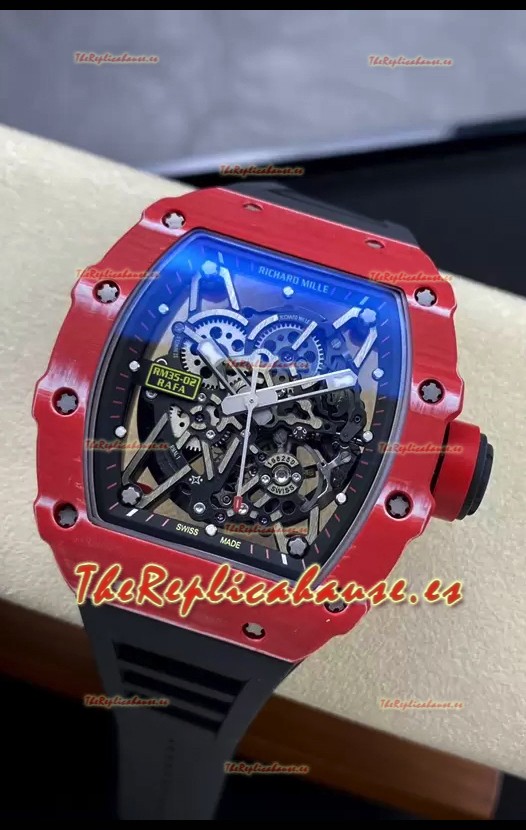 Richard Mille RM35-02 Rafael Nadal Caja de Fibra de Carobono Roja Red con Genuino Tourbillon Reloj Super Clon