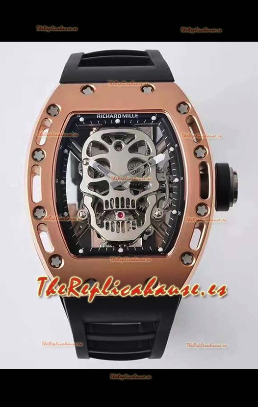 Richard Mille RM052 Skull Genuina Edición Tourbillon Caja en Oro Rosado