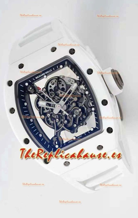 Richard Mille RM055 Caja Cerámica Reloj Réplica a espejo 1:1 Correa Blanca