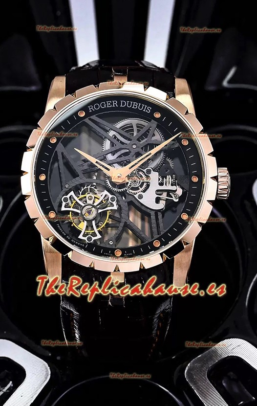 Roger Dubuis Excalibur Spider Flying Tourbillon Skeleton Caja Oro Rosado 42MM Reloj Réplica a Espejo 1:1