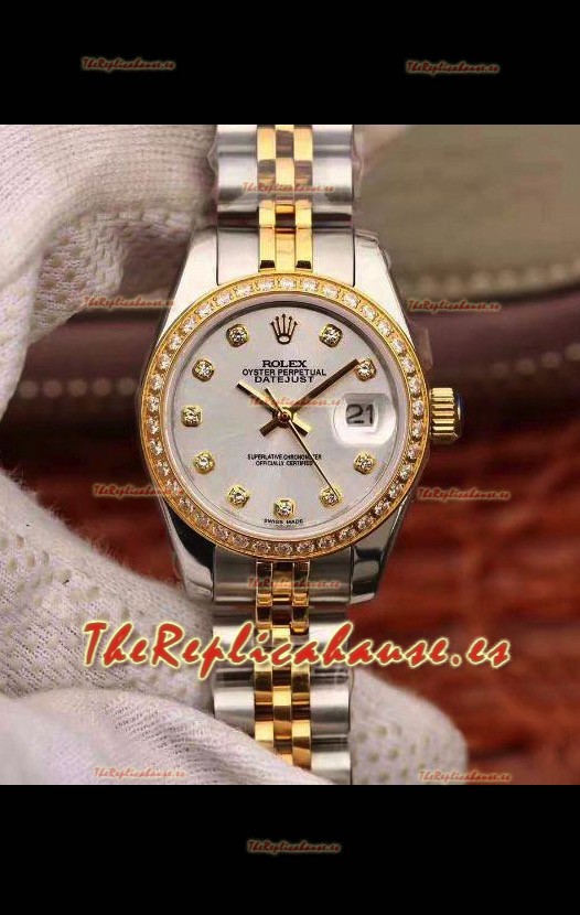 Rolex Datejust Ladies 28MM Movimiento Cal.3135 Réplica Suiza en Acero 904L Caja en Oro Amarillo de Dos Tonos