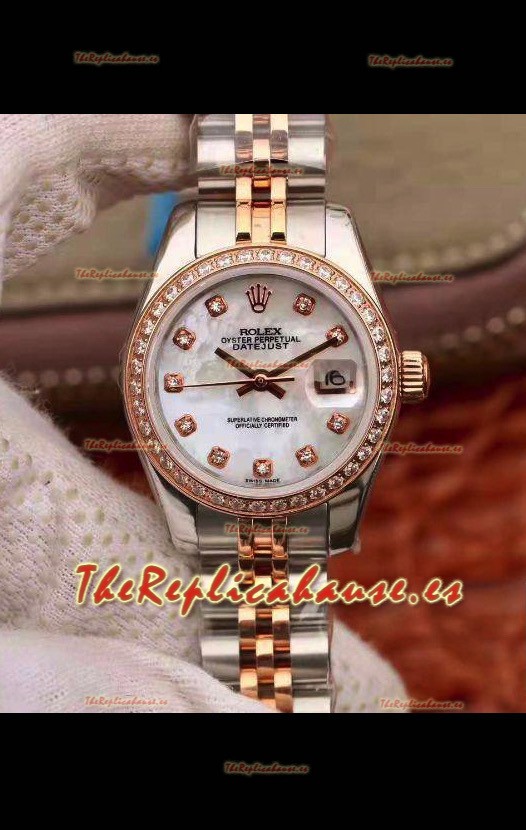 Rolex Datejust Ladies 28MM Movimiento Cal.3135 Réplica Suiza en Acero 904L Caja Oro Rosado 2 Tonos