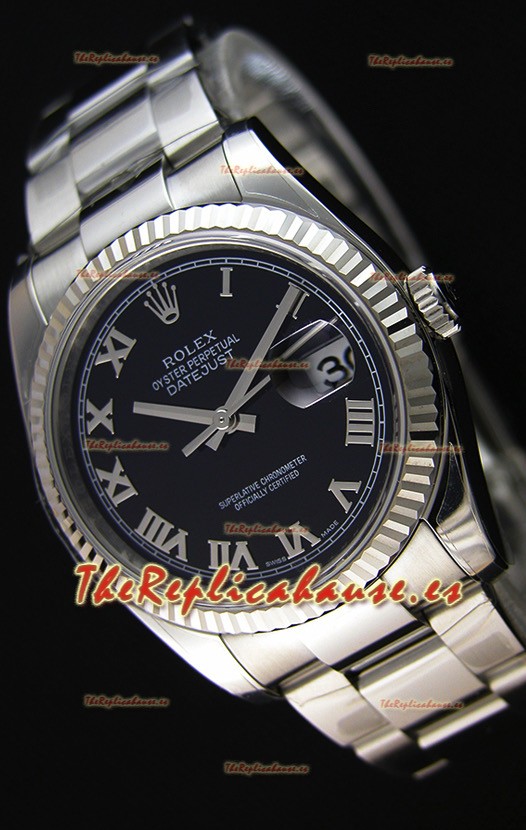 Rolex Datejust Reloj Réplica Japonés - Dial Negro en 36MM con correa Oyster