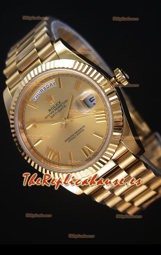 Rolex Day Date Reloj Réplica Japonés - Caja en Oro Amarillo Dial en Oro 40MM