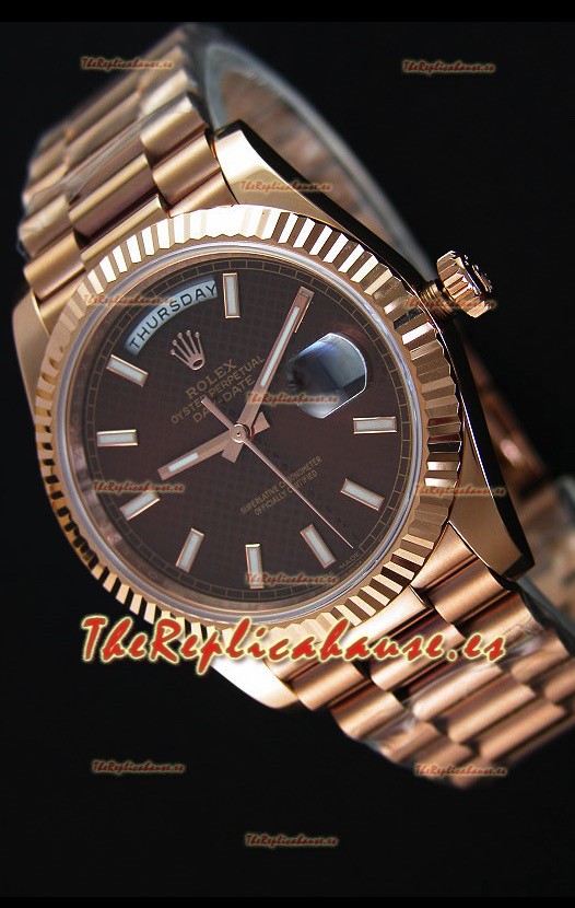 Rolex Day Date Reloj Réplica Japonés - Caja en Oro rosado Dial Marrón 40MM