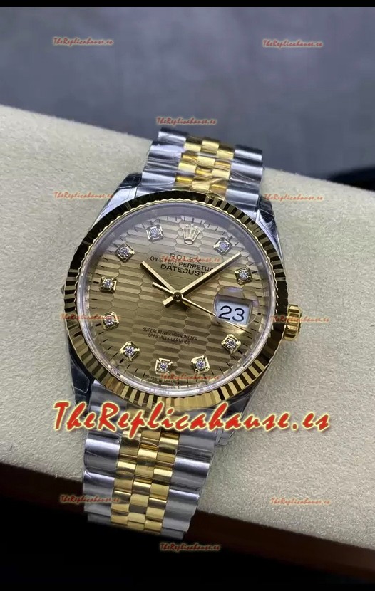 Rolex Datejust Movimiento Cal.3235 Réplica a Espejo 1:1 Acero 904L 36MM - Dial Dorado con Motivo Estriado