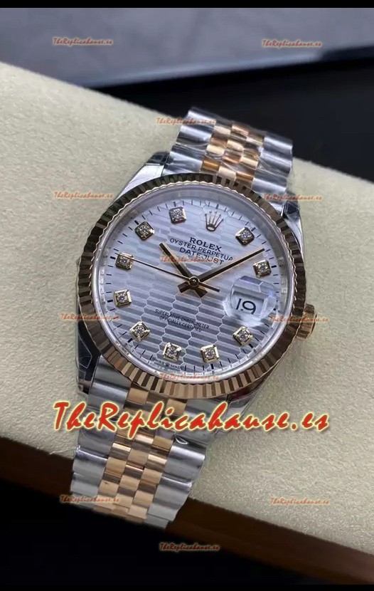Rolex Datejust Movimiento Cal.3235 Réplica a Espejo 1:1 Acero 904L 36MM - Dial Gris con Motivo Estriado