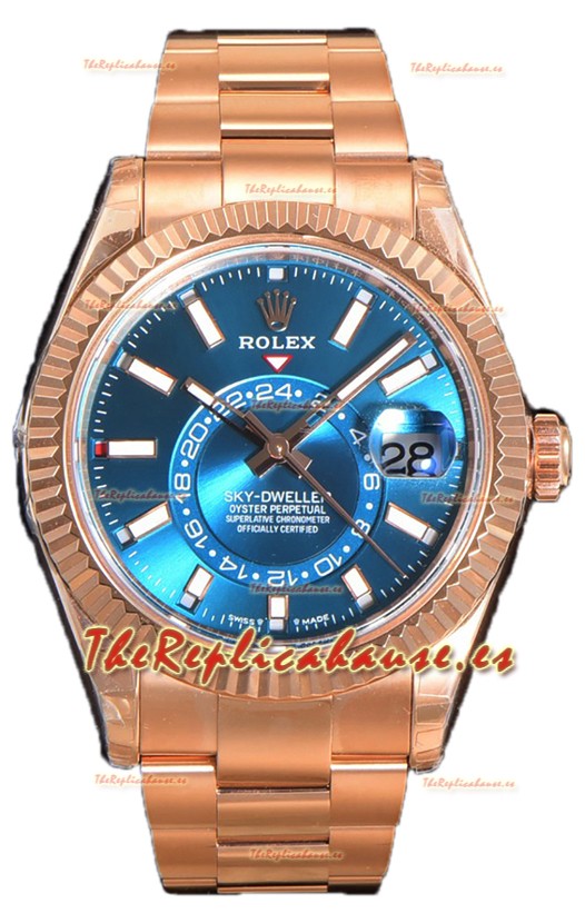 Rolex Sky-Dweller REF# 336235 Reloj Dial Azul-Verde en Oro Rosado Caja Acero 904L Réplica Espejo 1:1