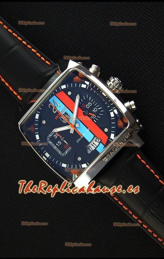 Tag Heuer Monaco 24 Reloj Réplica en Cuarzo con Dial en Rayas Azules y Rojas