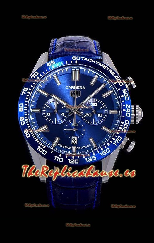 Tag Heuer Carrera Movimiento Cuarzo Suizo Reloj Réplica Dial Azul - Correa de Goma Azul