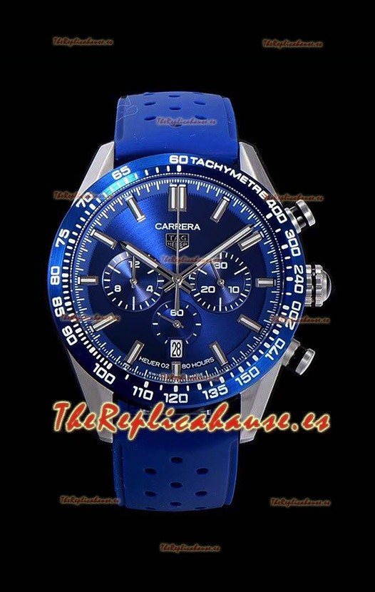 Tag Heuer Carrera Movimiento Cuarzo Suizo Reloj Réplica Dial Azul - Correa de Goma Azul