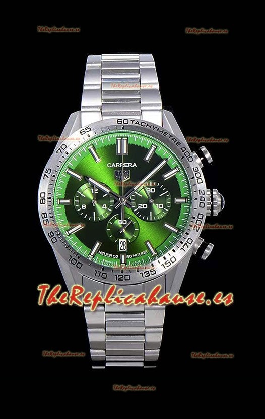 Tag Heuer Carrera Movimiento Cuarzo Suizo Reloj Réplica Dial Verde - Correa de Acero Inoxidable