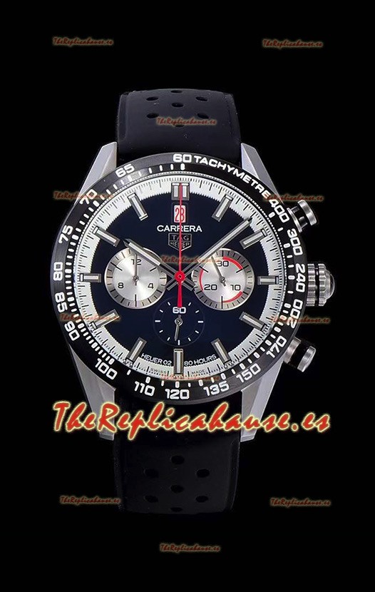 Tag Heuer Carrera Reloj Réplica Movimiento de Cuarzo Suizo Dial Negro - Correa de Goma Negra