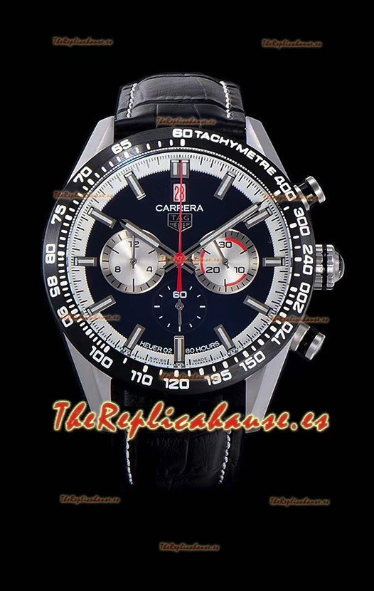 Tag Heuer Carrera Reloj Réplica Movimiento de Cuarzo Suizo Dial Negro - Correa de Piel Negra