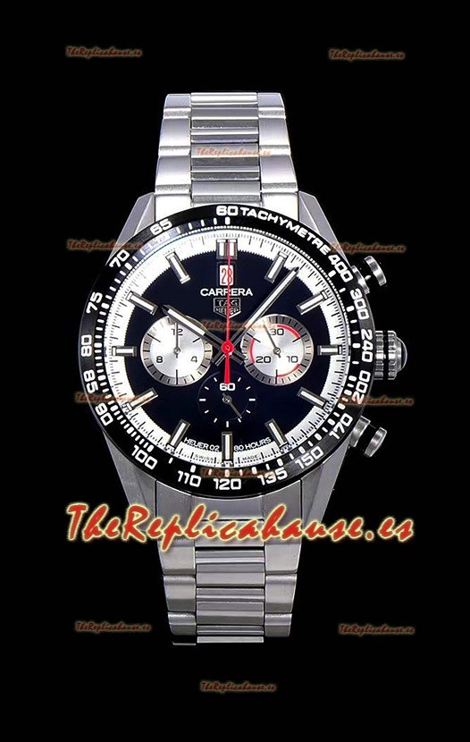 Tag Heuer Carrera Movimiento Cuarzo Suizo Reloj Réplica Dial Negro - Correa de Acero Inoxidable