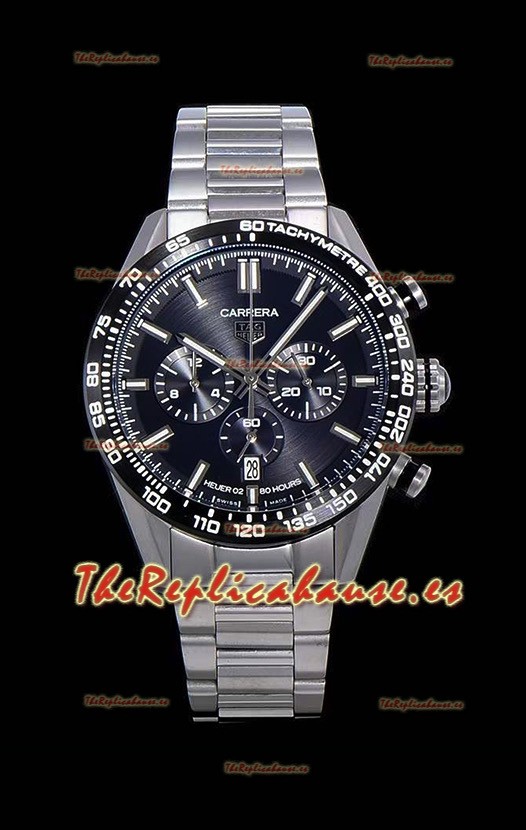 Tag Heuer Carrera Movimiento Cuarzo Suizo Reloj Réplica Dial Negro - Correa de Acero Inoxidable