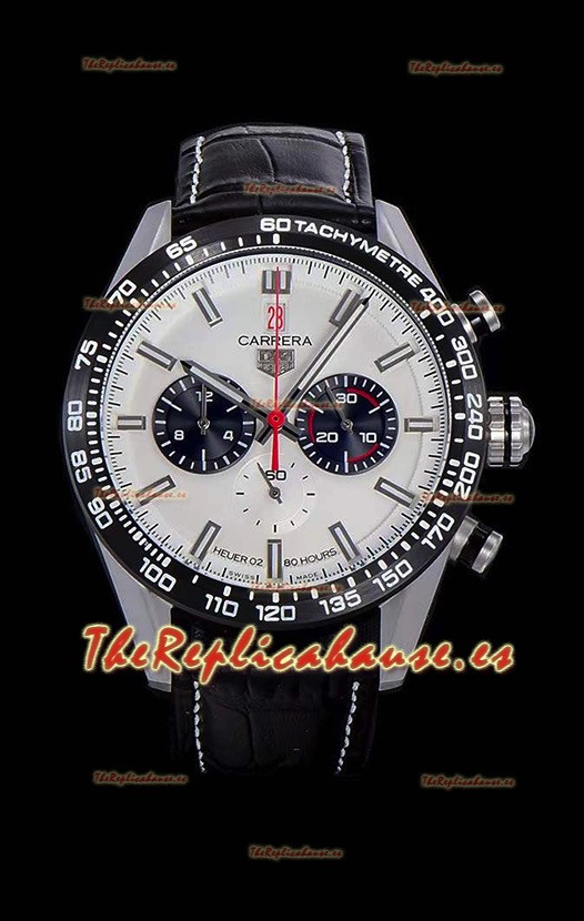 Tag Heuer Carrera Movimiento Cuarzo Suizo Reloj Réplica Dial Blanco - Correa de Goma Negra