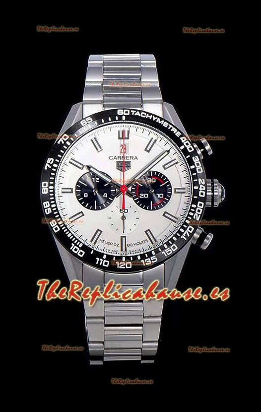 Tag Heuer Carrera Movimiento Cuarzo Suizo Reloj Réplica Dial Blanco - Correa de Acero Inoxidable