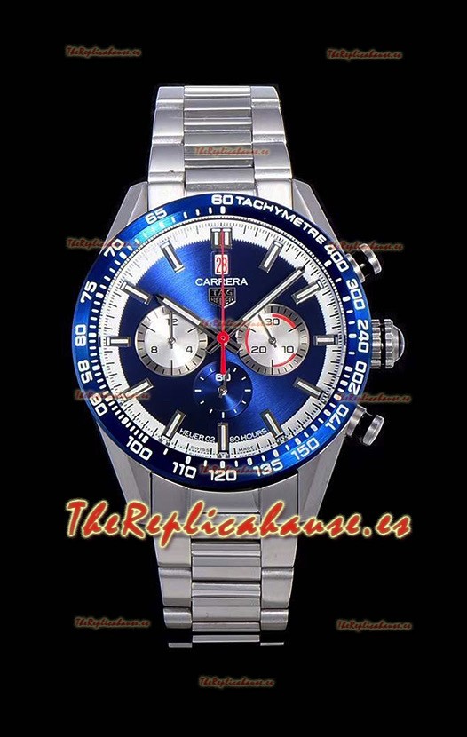 Tag Heuer Carrera Movimiento Cuarzo Suizo Reloj Réplica Dial Azul - Correa de Acero Inoxidable