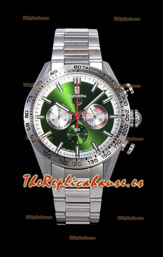 Tag Heuer Carrera Movimiento Cuarzo Suizo Reloj Réplica Dial Verde - Correa de Acero Inoxidable