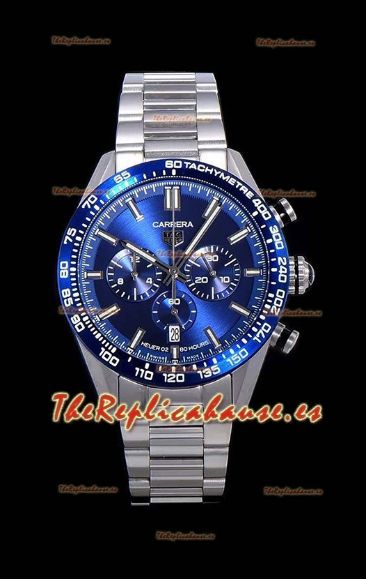 Tag Heuer Carrera Movimiento Cuarzo Suizo Reloj Réplica Dial Azul - Correa de Acero Inoxidable