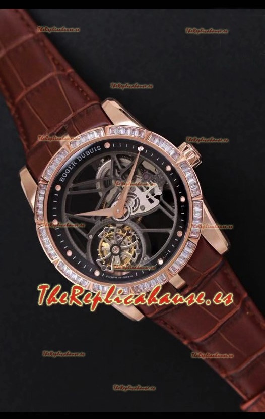 Roger Dubuis Excalibur Spider Flying Tourbillon Caja tipo Skeleton Caja de Titanio Reloj Suizo a Espejo 1:1