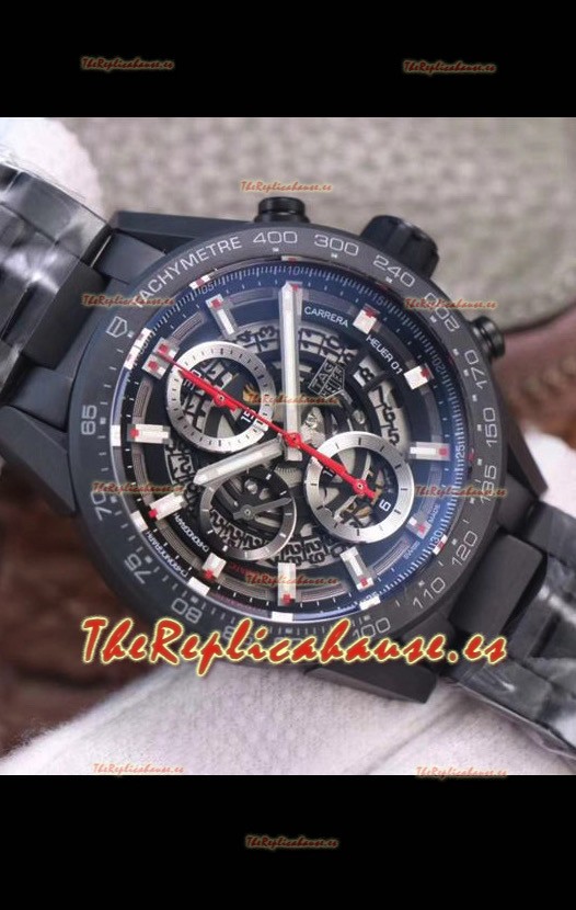 Tag Heuer Carrera Heuer 01 Reloj Réplica Suizo Caja en PVD - Dial Negro tipo Skeleton