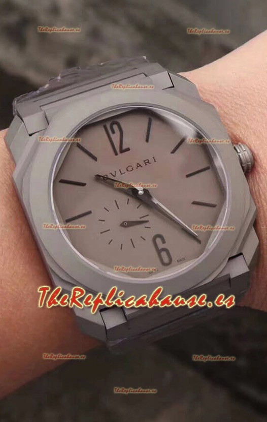 Bvlgari Octo Edición Finissmo Reloj Réplica a espejo 1:1 Caja y Correa de Cerámica Arenosa/Arenada