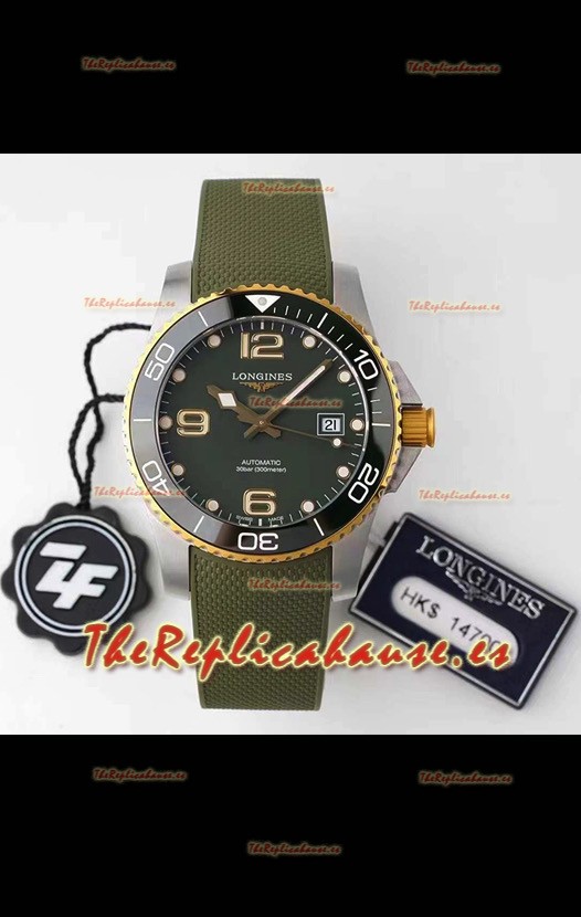 Longines HydroConquest Reloj Réplica Suizo a Espejo 1:1 Dial Gris Dial Correa de Goma Bisel en Oro Amarillo
