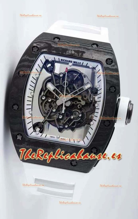 Richard Mille RM055 Caja de Carbono Forjado Reloj Réplica a espejo 1:1 Correa Blanca