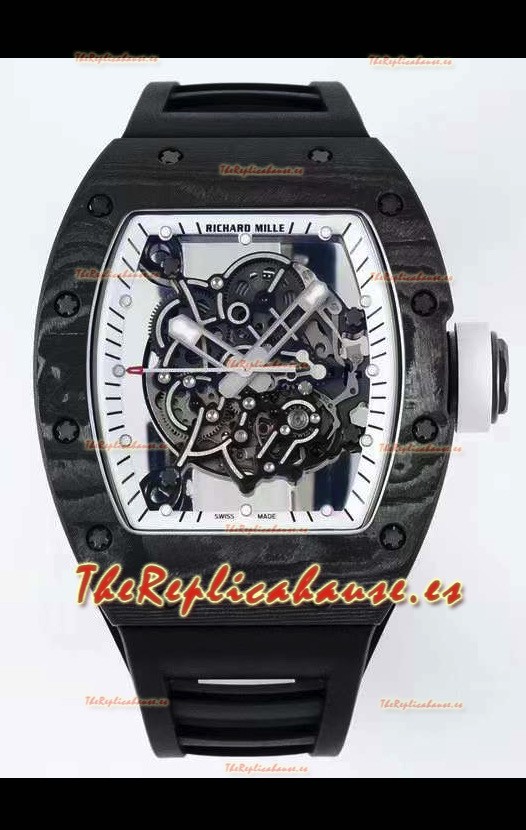 Richard Mille RM055 Caja de Carbono Forjado Reloj Réplica a espejo 1:1 Correa Negra