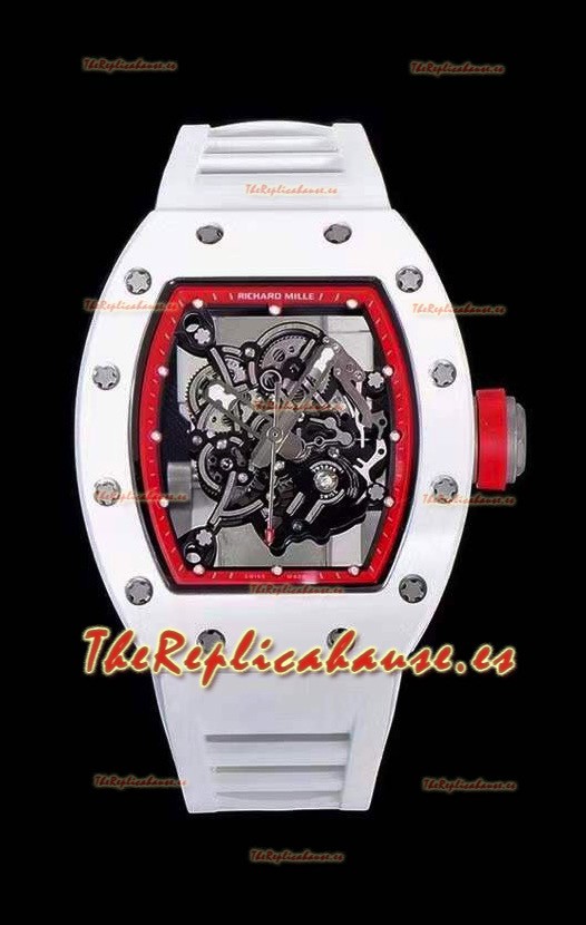 Richard Mille RM055 Caja Cerámica Reloj Réplica a espejo 1:1 Correa Blanca