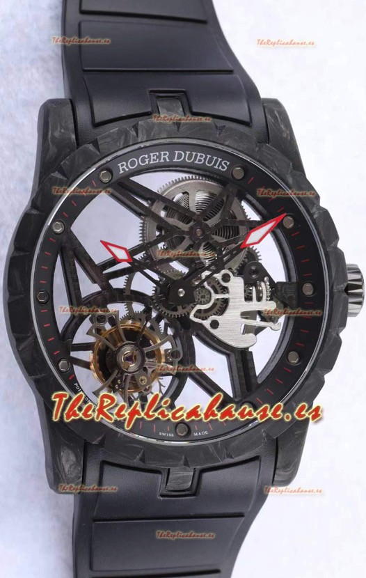 Roger Dubuis Excalibur Spider Flying Tourbillon Caja tipo Skeleton Caja de Carbono Reloj Suizo a Espejo 1:1