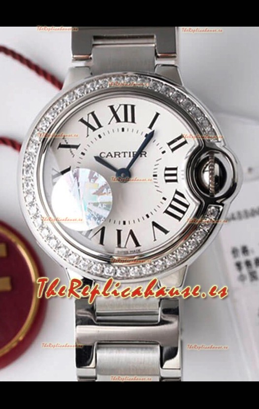 Ballon De Cartier Reloj Suizo Calidad a Espejo 1:1 28MM Caja en Acero Dial Blanco