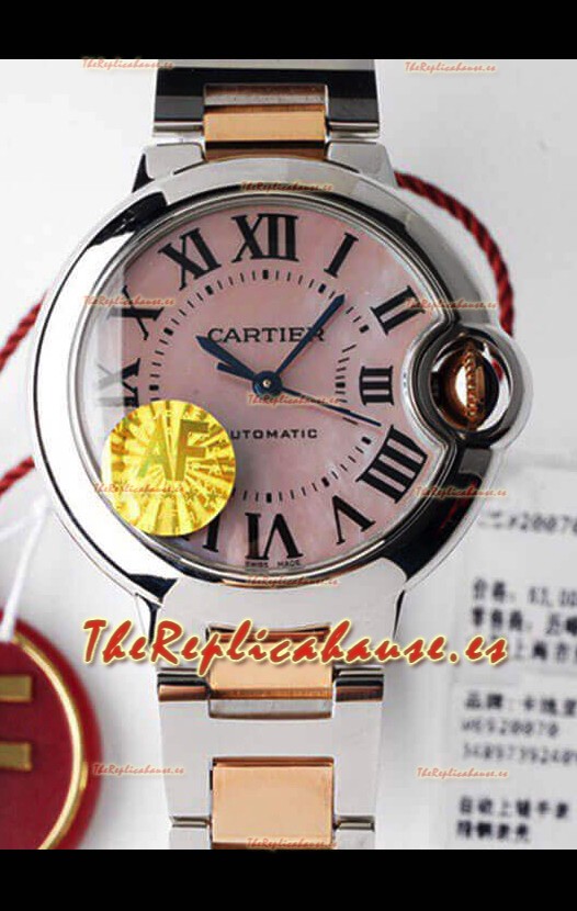 Ballon De Cartier Reloj Suizo Automático Calidad a Espejo 1:1 33MM Caja Oro Rosado dos Tonos Dial Rosado