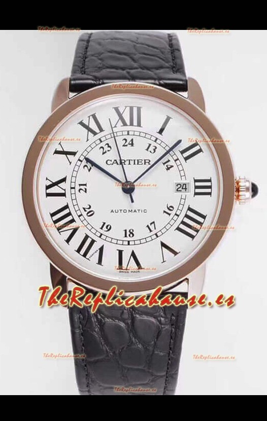 Ronde De Cartier Reloj Réplica Suizo - Oro Rosado Dial Blanco