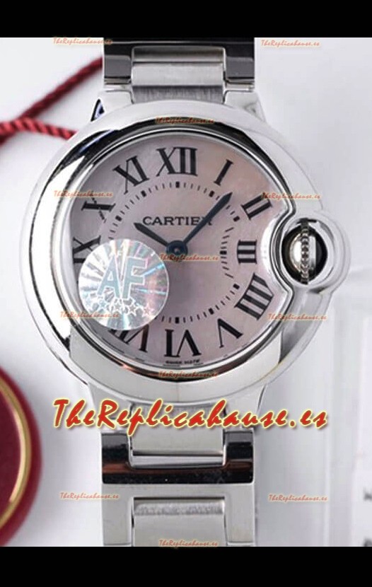 Ballon De Cartier Reloj Cuarzo Suizo Calidad a Espejo 1:1 28MM Caja en Acero Dial Blanco Perla