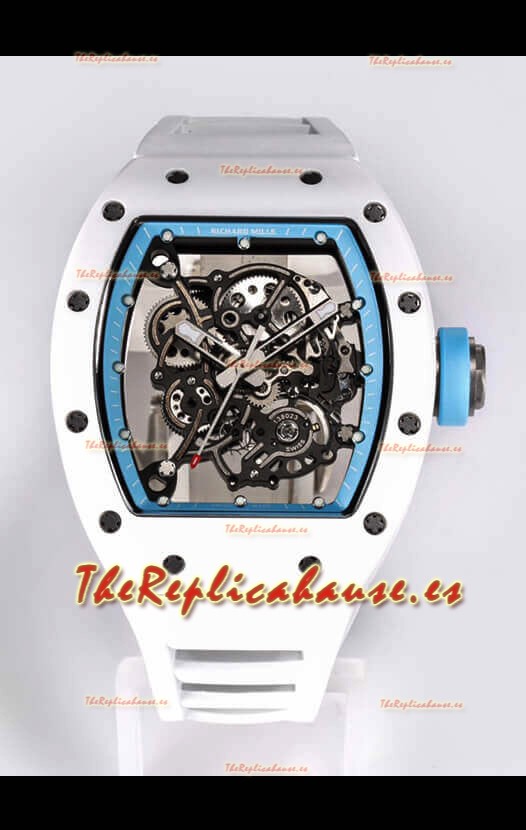 Richard Mille RM055 Caja Cerámica Blanca Reloj Réplica a Espejo 1:1 Correa Blanca