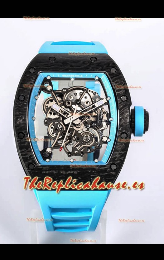 Richard Mille RM055 Caja Carbono Negra Reloj Réplica a Espejo 1:1 Correa Azul